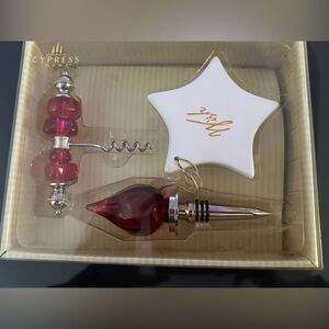 Cypress Home Corkscrew & Knob Red Wine Stopper gift Set Includes wish Ornament